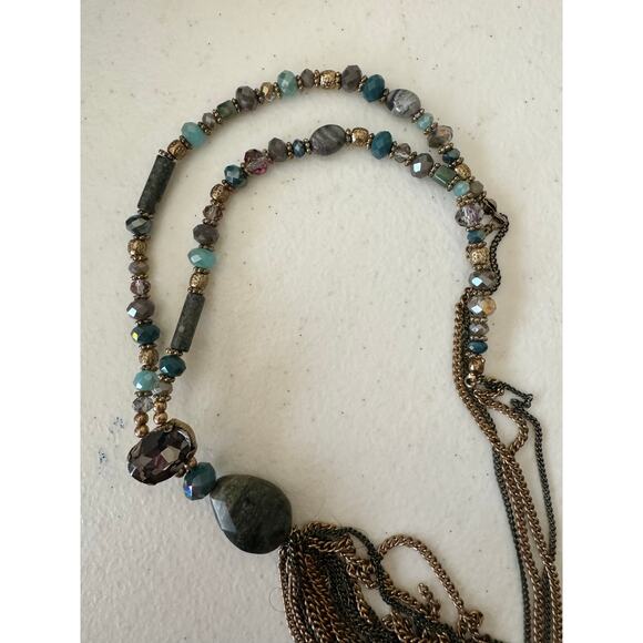 Multi Tone Tassel Faceted‎ Beaded Gemstone Layered Necklace - Picture 7 of 7